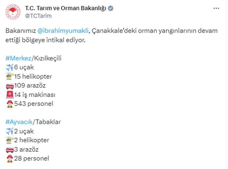 Çanakkaledeki orman yangını: Rüzgarın etkisiyle alevler büyümeye başladı