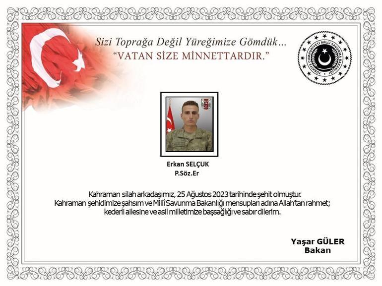 MSB: Pençe-Kilit Harekatı bölgesinde 1 asker şehit oldu