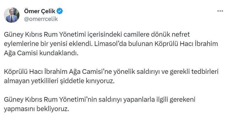 GKRYde camiye saldırı... Ömer Çelik: Şiddetle kınıyoruz