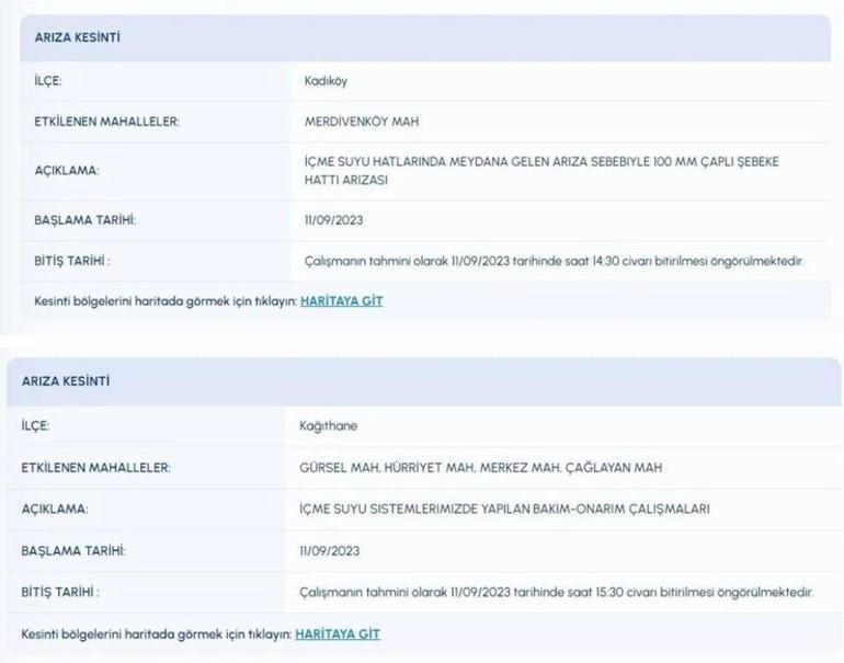 İSKİ su kesintisi 11 Eylül 2023... İstanbul’da sular ne zaman gelecek