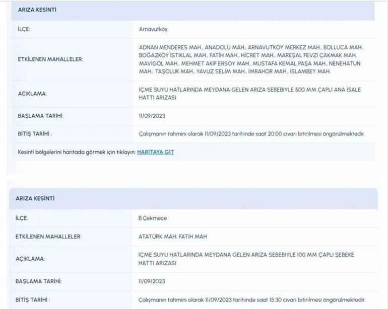 İSKİ su kesintisi 11 Eylül 2023... İstanbul’da sular ne zaman gelecek