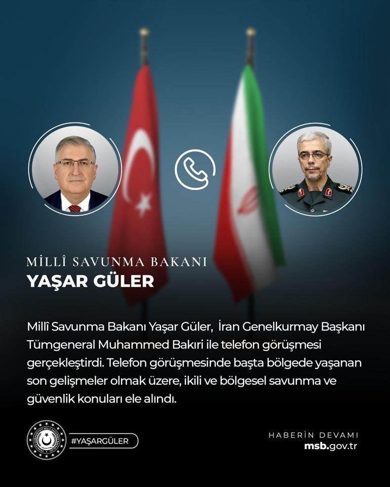 Bakan Güler, İran Genelkurmay Başkanı Bakıri ile görüştü