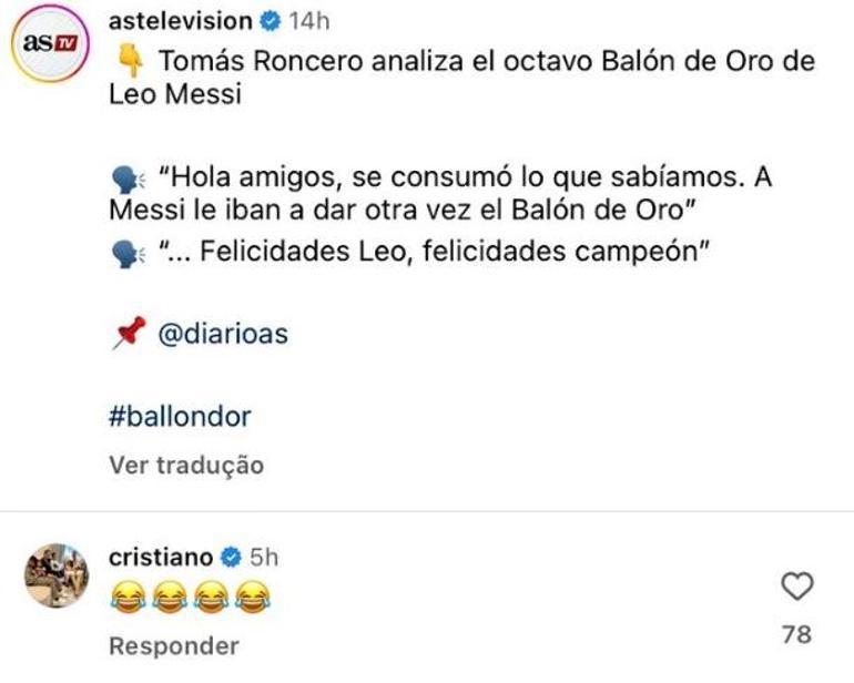 Ronaldodan Messinin 8. Ballon dOr ödülüne ilginç tepki