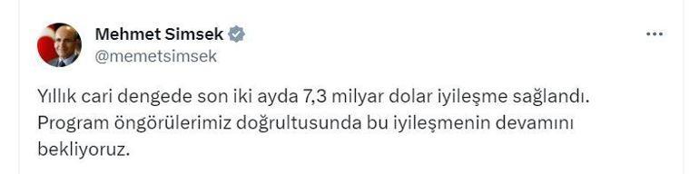 Bakan Şimşek: Cari dengede 7.3 milyar dolar iyileşme sağlandı