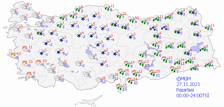 O illerde kar ve soğuk hava etkisini gösterecek 27 Kasım hava durumu: Bugün hava nasıl olacak