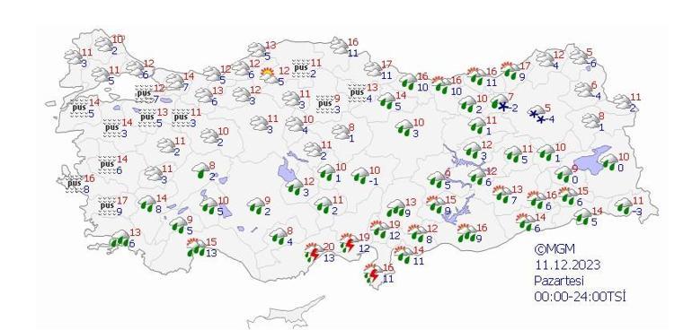 Kuvvetli yağış devam ediyor... Hava durumu tahminleri 11 Aralık 2023 Pazartesi