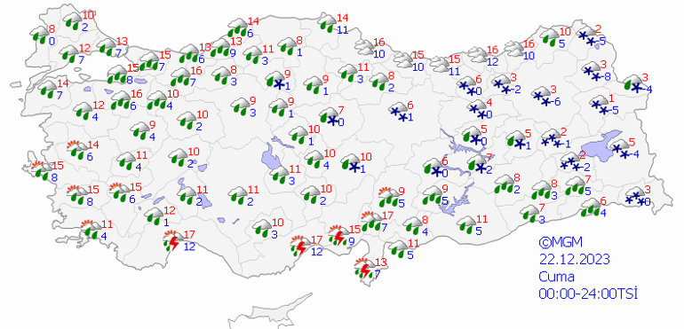 Kar ve kuvvetli sağanak uyarısı Bugün hava nasıl olacak 22 Aralık hava durumu