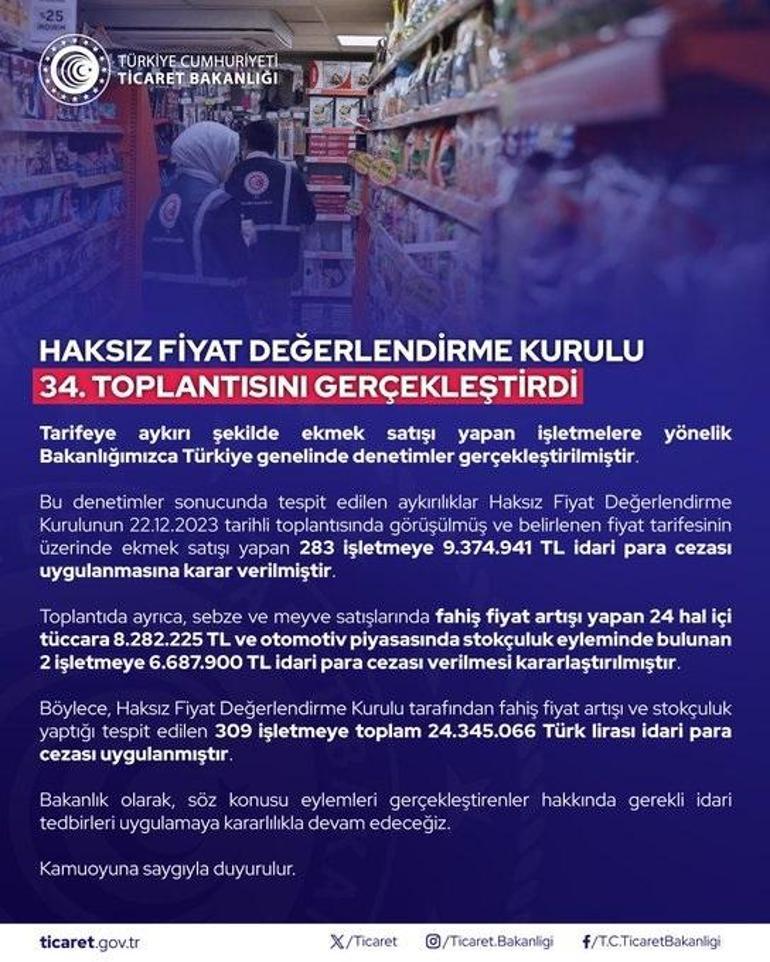 Ticaret Bakanlığı duyurdu Yeni yıl öncesi ceza yağdı