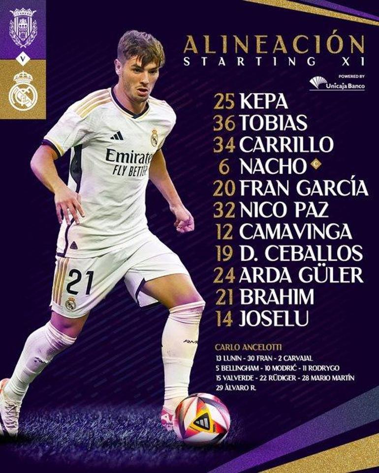 Real Madridde Arda Güler ilk 11de