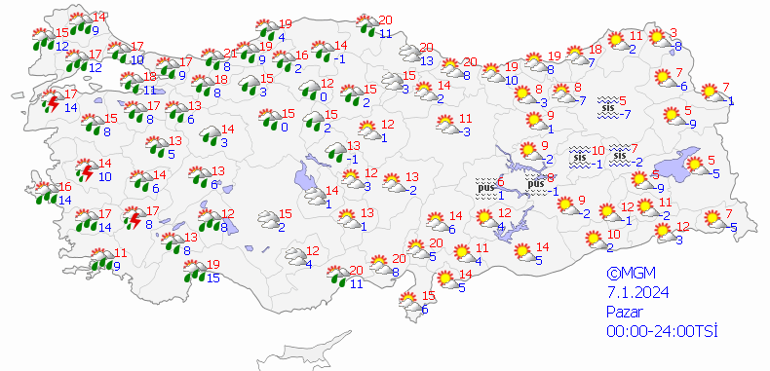 Hortum ve şiddetli yağışlara karşı uyarı Bugün hava nasıl olacak 7 Ocak 2024 hava durumu