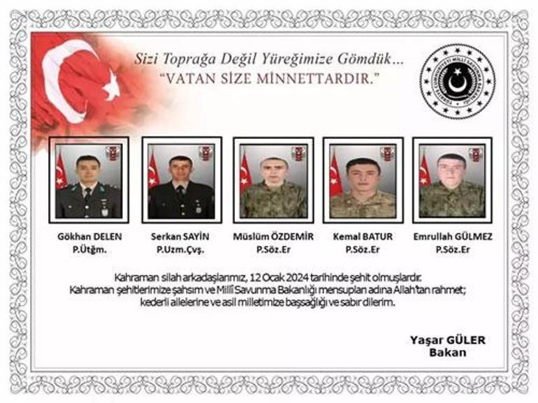 9 şehidin isimleri ve memleketleri Pençe-Kilit Harekâtı bölgesinde şehit olan askerlerin kimlikleri açıklandı