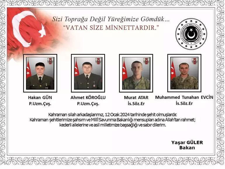 9 şehidin isimleri ve memleketleri Pençe-Kilit Harekâtı bölgesinde şehit olan askerlerin kimlikleri açıklandı