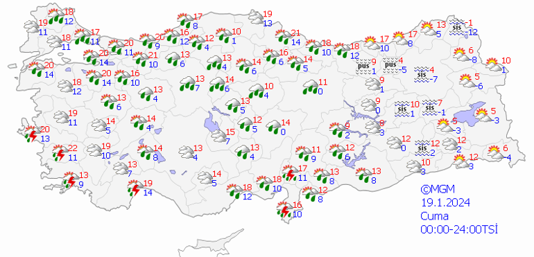 1 il için turuncu, 8 il için sarı uyarı Bugün (19 Ocak) hava nasıl olacak