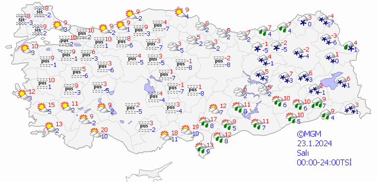 O illere kar ve sağanak uyarısı Bugün hava (23 Ocak 2024) nasıl olacak