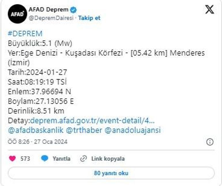 Son dakika: İzmir ve çevresinde 5,1 büyüklüğünde deprem