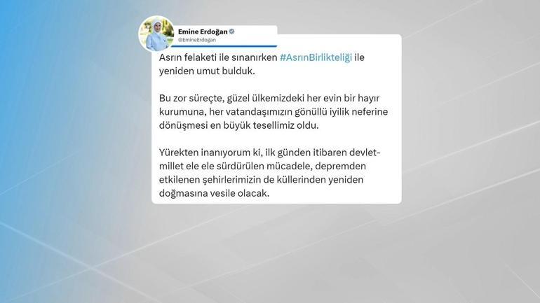 Emine Erdoğandan 6 Şubat paylaşımı: Asrın birlikteliği ile umut bulduk