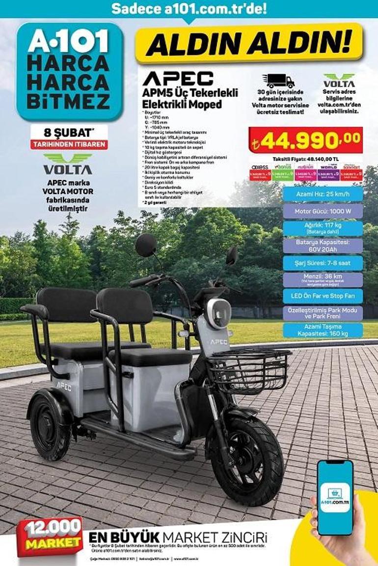 A101 Aktüel Ürünler Kataloğu 8 Şubat A101 Üç Tekerlekli Elektrikli Moped Fiyatı...