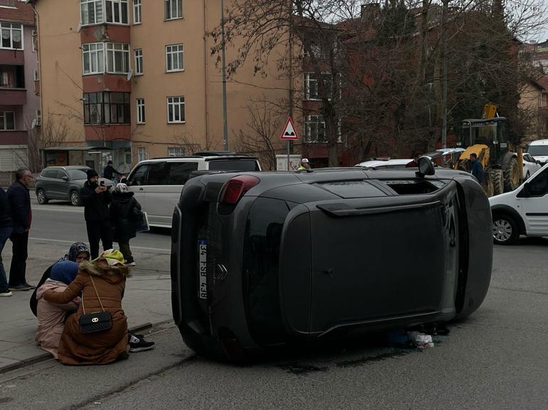 Çerkezköyde korkutan kaza: Otomobil yan yattı, sürücü şoka girdi