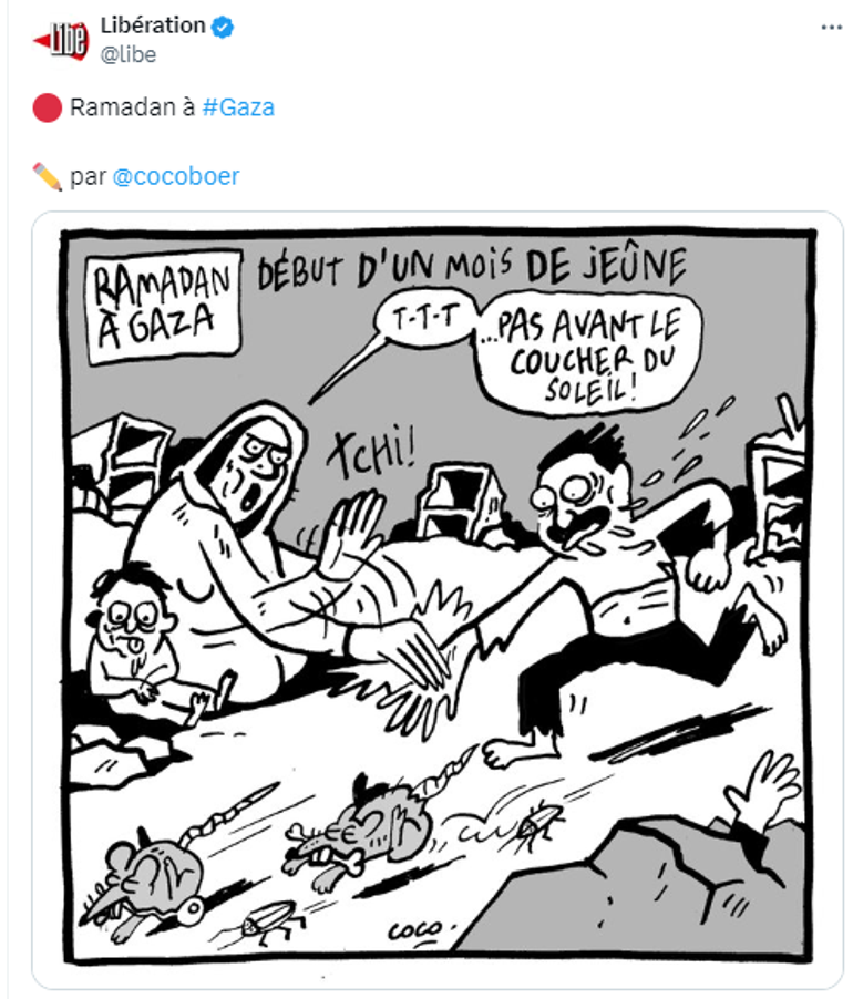 Fransız gazeteden tepki çeken karikatür: Gazzelilerin açlıkla mücadelesiyle dalga geçti
