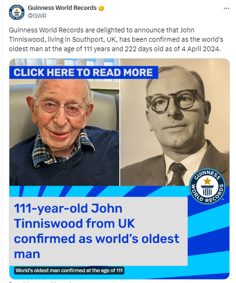 Dünyanın en yaşlı erkeği, uzun yaşamın sırrını “şansa” bağladı