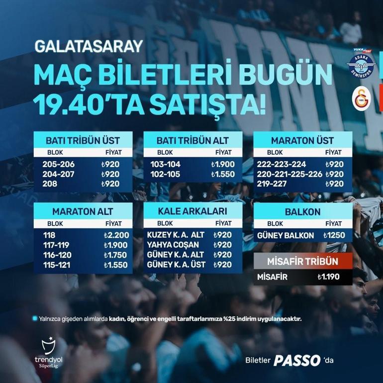 Adana Demirspor, Galatasaray maçı biletlerini satışa sundu
