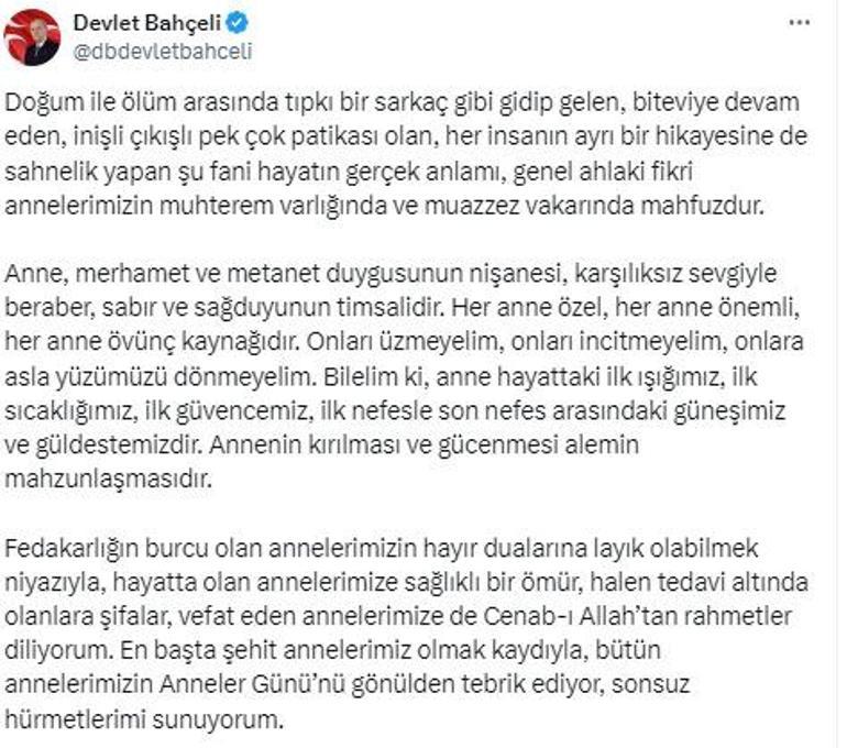 Bahçeliden, Anneler Günü mesajı