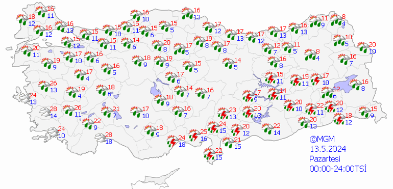 16 ile sarı kodlu sağanak uyarısı 13 Mayıs hava durumu: Bugün hava nasıl olacak