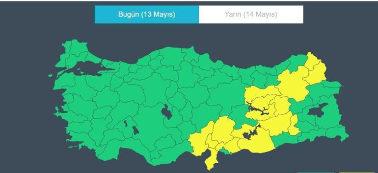 16 ile sarı kodlu sağanak uyarısı 13 Mayıs hava durumu: Bugün hava nasıl olacak