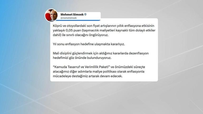Mehmet Şimşek’ten enflasyon açıklaması: Köprü ve yollardaki fiyat artışının etkisi sınırlı