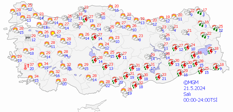 Salı günü için o illere uyarı Bugün hava nasıl olacak 21 Mayıs hava durumu