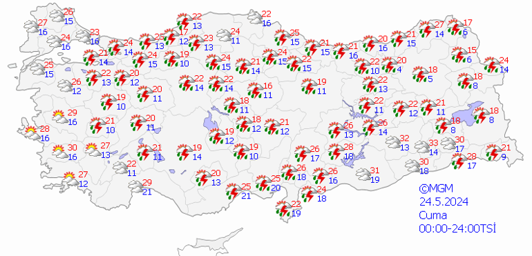 Birçok ile son dakika sağanak uyarısı 24 Mayıs hava durumu: Bugün hava nasıl olacak