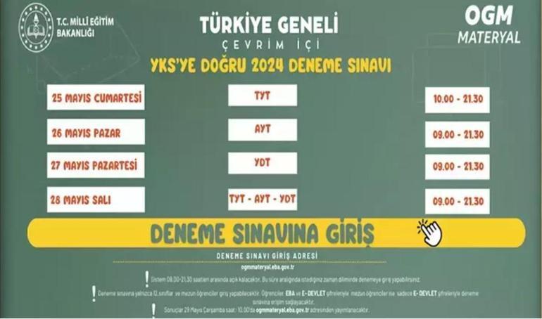 YKS deneme sınavı sonuç sorgulama 2024: YKS deneme sınavı sonuçları açıklandı mı, ne zaman