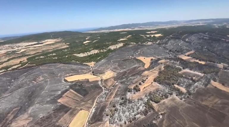 Bakan Yumaklı Çanakkale yangınını havadan inceledi