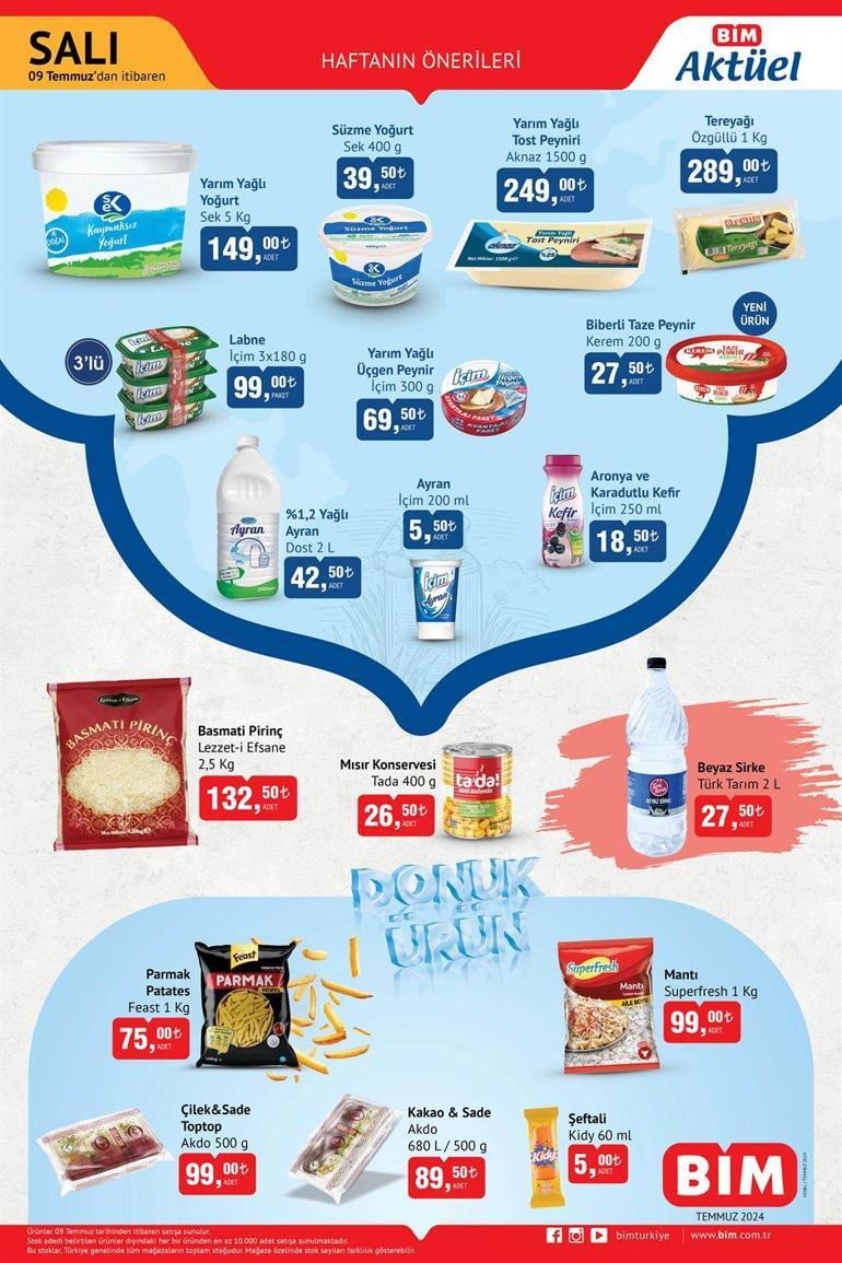 Bugün satışta BİM aktüel ürünler kataloğu 9 Temmuz 2024 Salı Aşure malzemeleri BİM kataloğunda