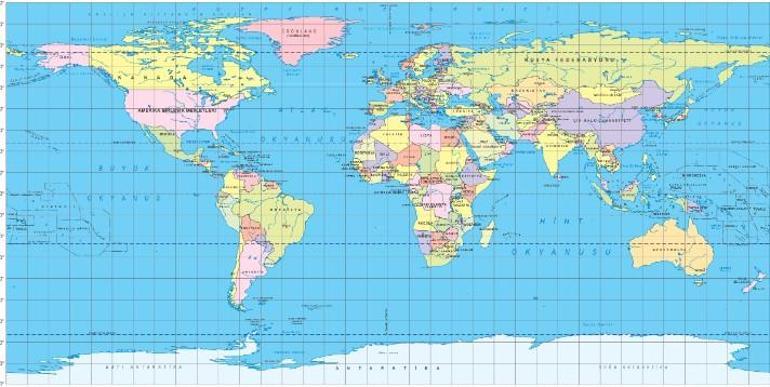 Dünya Haritası 2024: Renklendirilmiş Yüksek Çözünürlüklü Dünya Haritasında Ülkeler ve Bayrakları