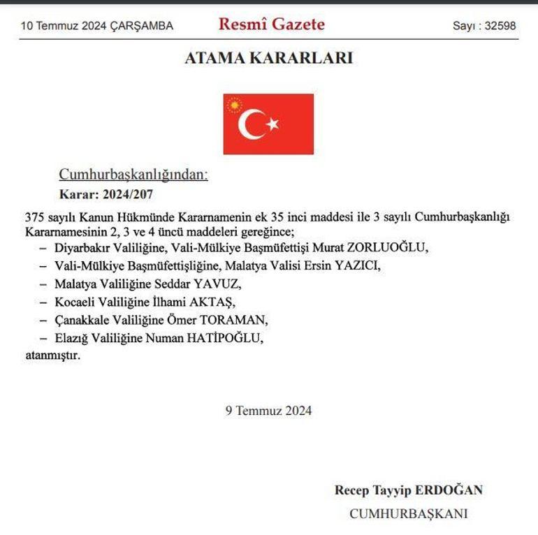 Resmi Gazetede yayımlandı 5 ile yeni vali ataması yapıldı