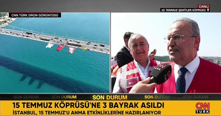 15 Temmuz Şehitler Köprüsüne 3 dev Türk Bayrağı asıldı