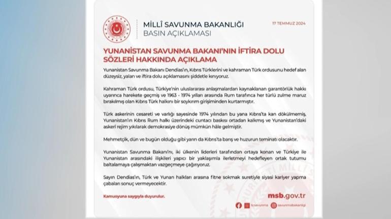 MSBden Yunan Savunma Bakanına tepki