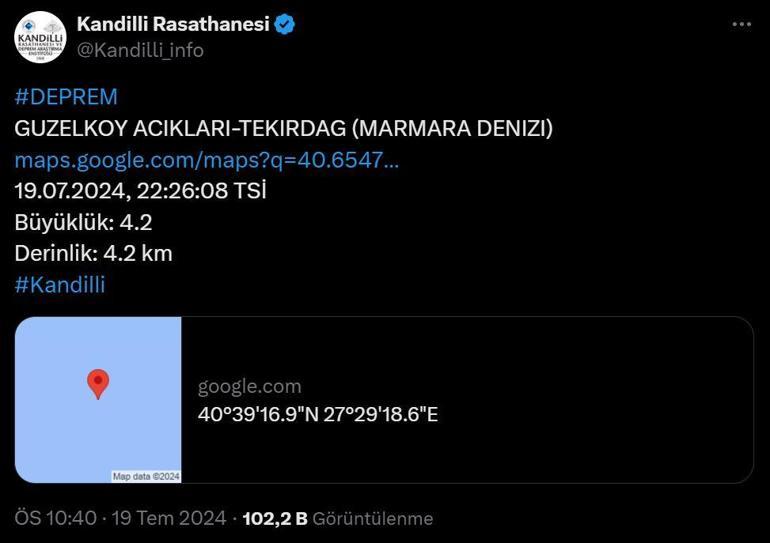 TEKİRDAĞ DEPREM SON DAKİKA: Tekirdağda deprem mi oldu, nerede kaç şiddetin AFAD ve Kandilli Rasathanesi açıkladı