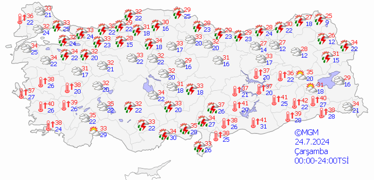 Birçok ile sağanak yağış uyarısı Bugün (24 Temmuz) hava nasıl olacak