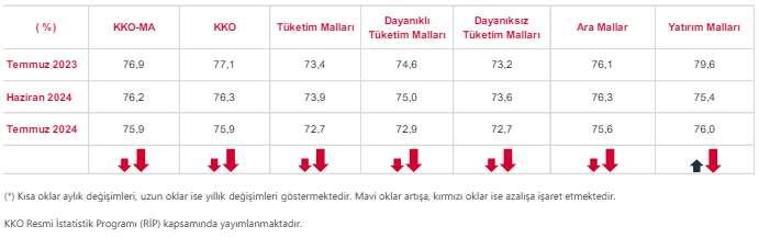 Temmuz ayı kapasite kullanım oranı verileri açıklandı