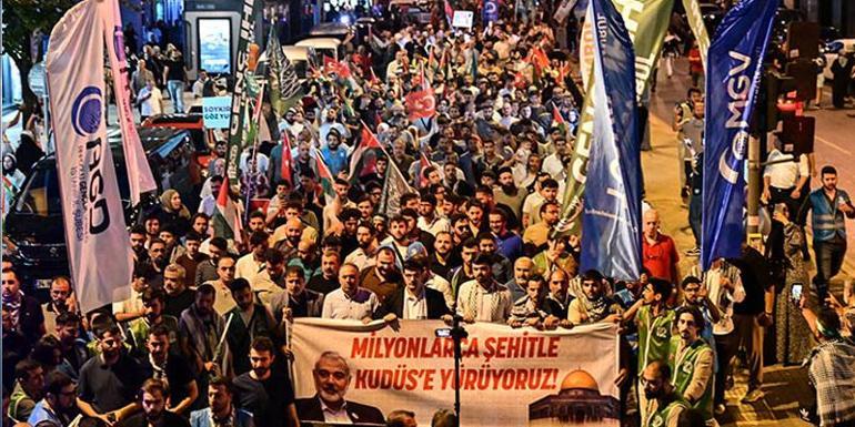 Haniye suikastı İstanbulda düzenlenen yürüyüşle protesto edildi