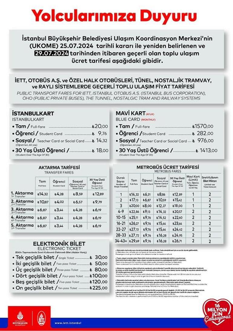 İstanbul toplu ulaşım ücret tarifesi (öğrenci, tam aylık) 2025 İETT, metro, metrobüs, Marmaray ne kadar, kaç TL basıyor