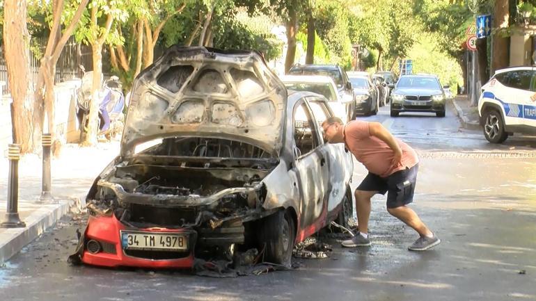 Beşiktaşta seyir halindeki otomobil alev alev yandı