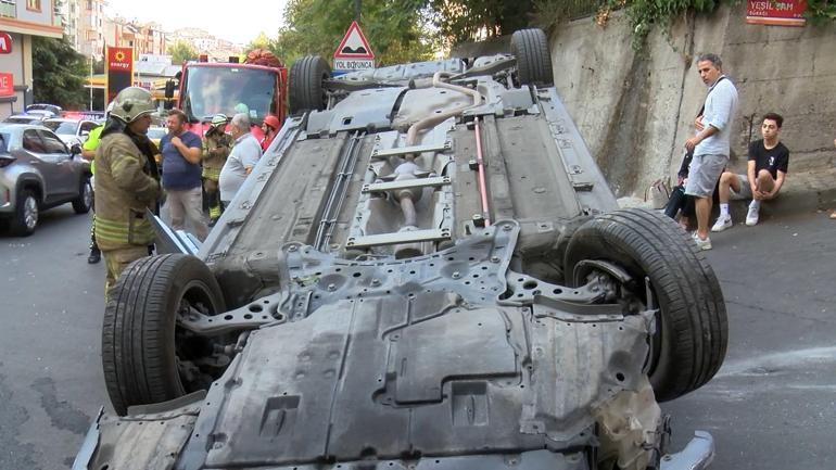 Şişli’de takla atan otomobilden yara almadan kurtuldu