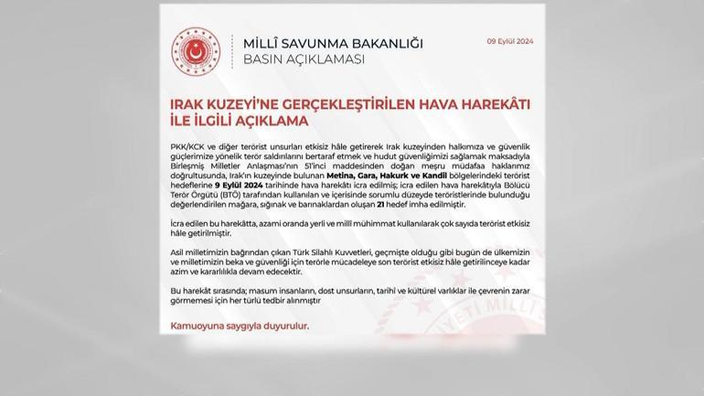 Irakın kuzeyine hava harekatı… Metina, Gara, Hakurk ve Kandilde 21 hedef vuruldu