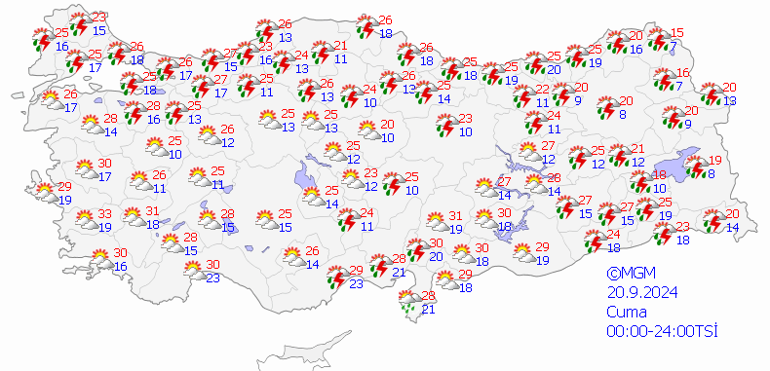 Bugün hava nasıl olacak 20 Eylül 2024 hava durumu: 5 ile kuvvetli yağış uyarısı