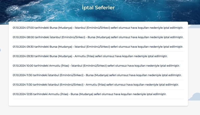 Bursa Deniz Otobüslerinin (BUDO) 8 seferi iptal edildi