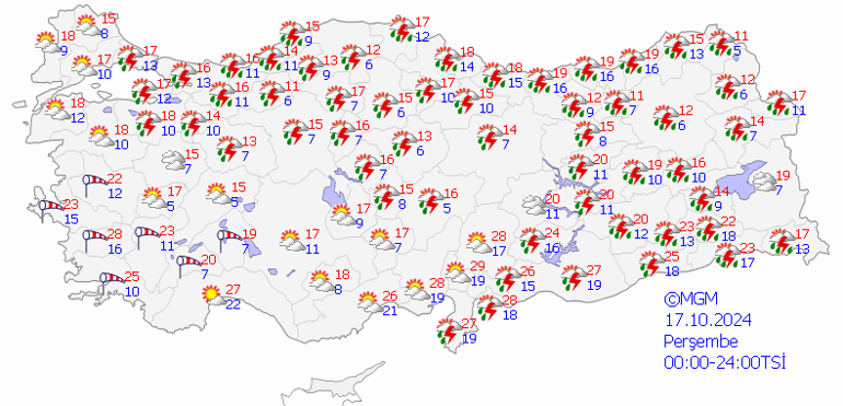 17 Ekim 2024 Hava Durumu: 5 İl İçin Kuvvetli Sağanak Uyarısı