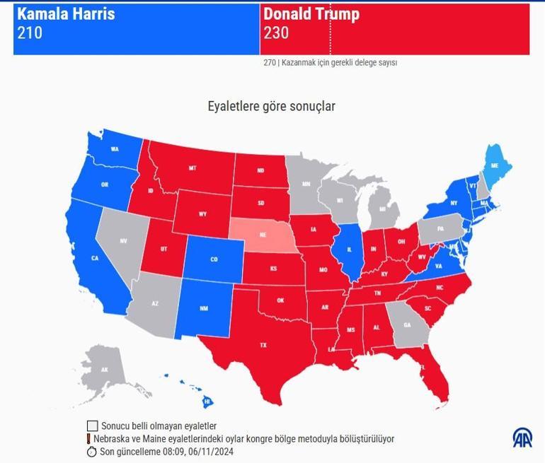 ABD BAŞKANI KİM OLDU 2024 ABD başkanlık seçimlerine göre; Trump’ın kazandığı eyaletler ve Harris’in kazandığı eyaletler